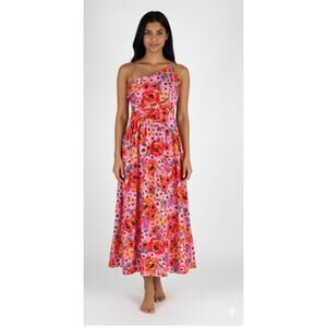 Sundae Muse Floral Halter Cut Out Back Midi Dress Pink Orange Womens Size 12